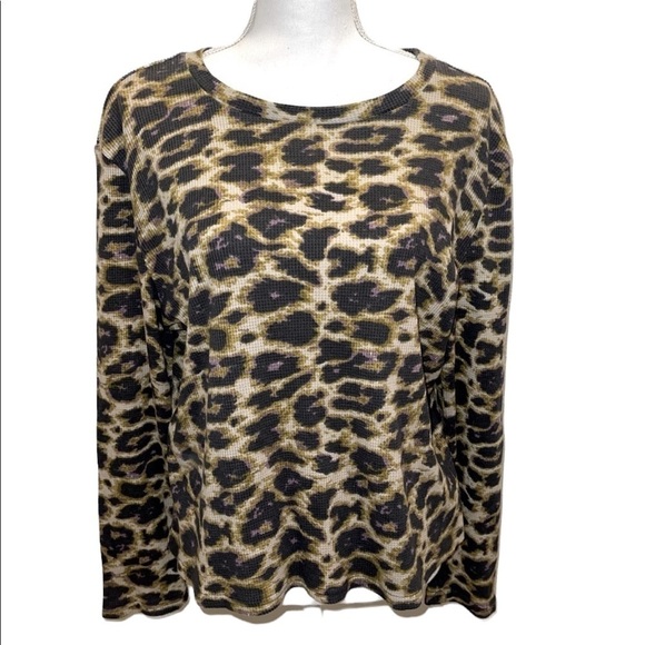 RDI Brown Pink Chettah Long Sleeve Top Size Large | NWT - Picture 1 of 5